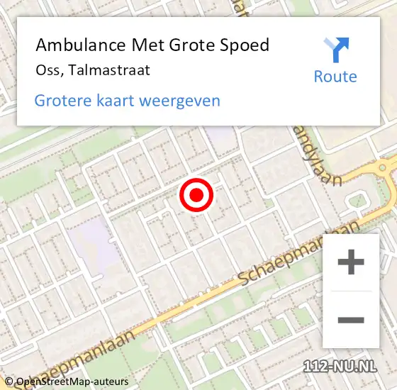 Locatie op kaart van de 112 melding: Ambulance Met Grote Spoed Naar Oss, Talmastraat op 4 januari 2020 16:39