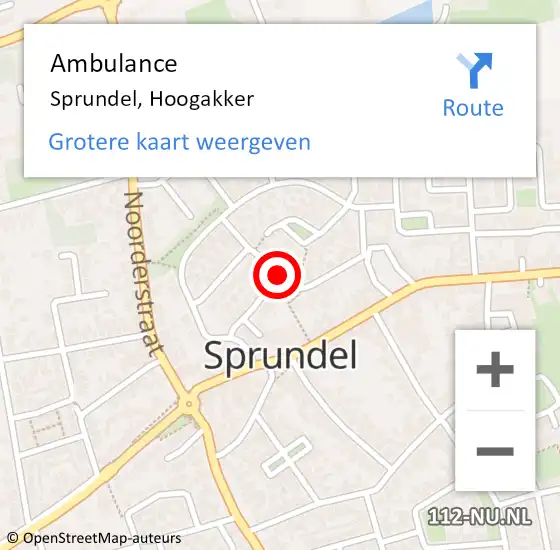 Locatie op kaart van de 112 melding: Ambulance Sprundel, Hoogakker op 4 januari 2020 17:05