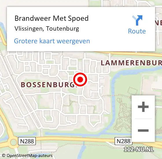 Locatie op kaart van de 112 melding: Brandweer Met Spoed Naar Vlissingen, Toutenburg op 4 januari 2020 17:46