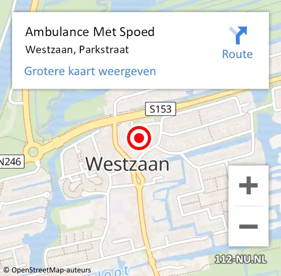 Locatie op kaart van de 112 melding: Ambulance Met Spoed Naar Westzaan, Parkstraat op 4 januari 2020 19:34