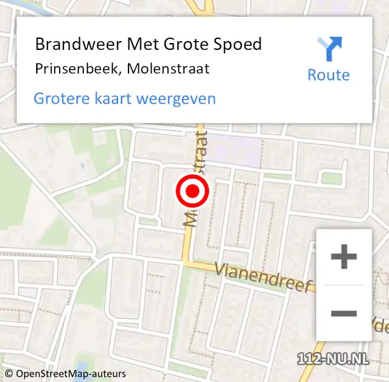 Locatie op kaart van de 112 melding: Brandweer Met Grote Spoed Naar Prinsenbeek, Molenstraat op 4 januari 2020 20:34