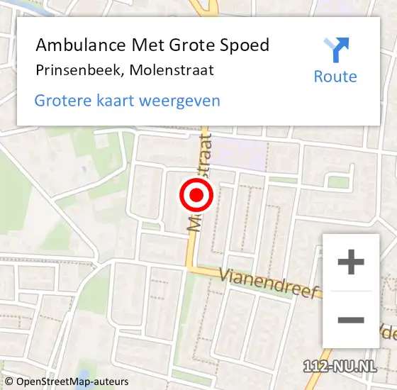 Locatie op kaart van de 112 melding: Ambulance Met Grote Spoed Naar Prinsenbeek, Molenstraat op 4 januari 2020 20:36