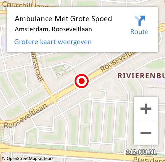 Locatie op kaart van de 112 melding: Ambulance Met Grote Spoed Naar Amsterdam, Rooseveltlaan op 4 januari 2020 22:15