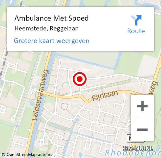 Locatie op kaart van de 112 melding: Ambulance Met Spoed Naar Heemstede, Reggelaan op 4 januari 2020 22:47