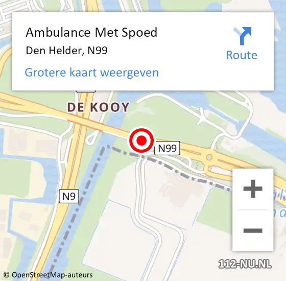 Locatie op kaart van de 112 melding: Ambulance Met Spoed Naar Den Helder, N99 hectometerpaal: 3,0 op 4 januari 2020 23:31