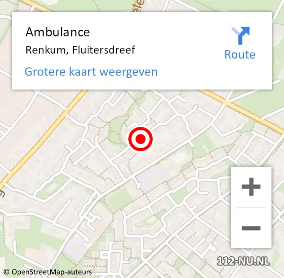 Locatie op kaart van de 112 melding: Ambulance Renkum, Fluitersdreef op 5 januari 2020 00:19