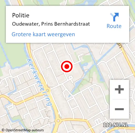 Locatie op kaart van de 112 melding: Politie Oudewater, Prins Bernhardstraat op 5 januari 2020 02:30