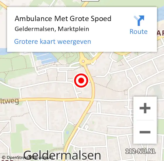 Locatie op kaart van de 112 melding: Ambulance Met Grote Spoed Naar Geldermalsen, Marktplein op 5 januari 2020 03:27