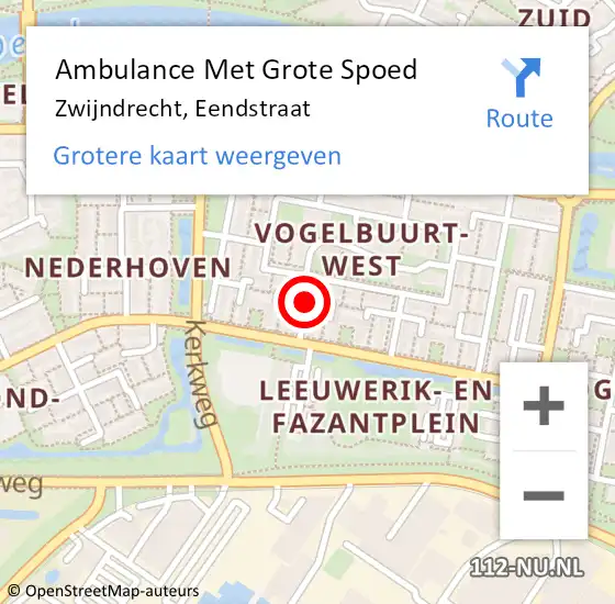 Locatie op kaart van de 112 melding: Ambulance Met Grote Spoed Naar Zwijndrecht, Eendstraat op 5 januari 2020 10:28