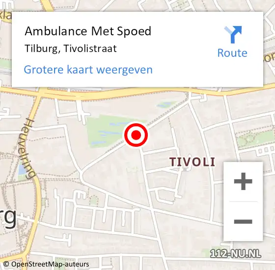 Locatie op kaart van de 112 melding: Ambulance Met Spoed Naar Tilburg, Tivolistraat op 5 januari 2020 10:47