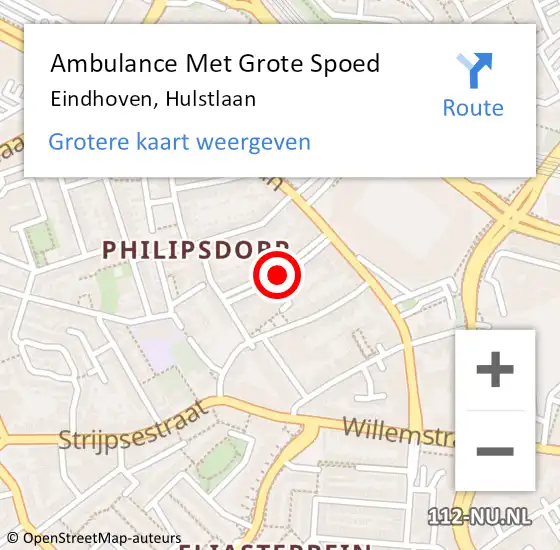 Locatie op kaart van de 112 melding: Ambulance Met Grote Spoed Naar Eindhoven, Hulstlaan op 5 januari 2020 12:06
