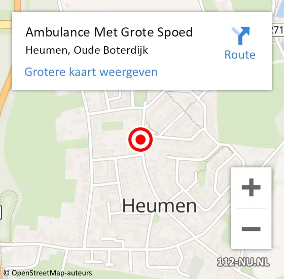 Locatie op kaart van de 112 melding: Ambulance Met Grote Spoed Naar Heumen, Oude Boterdijk op 5 januari 2020 12:43