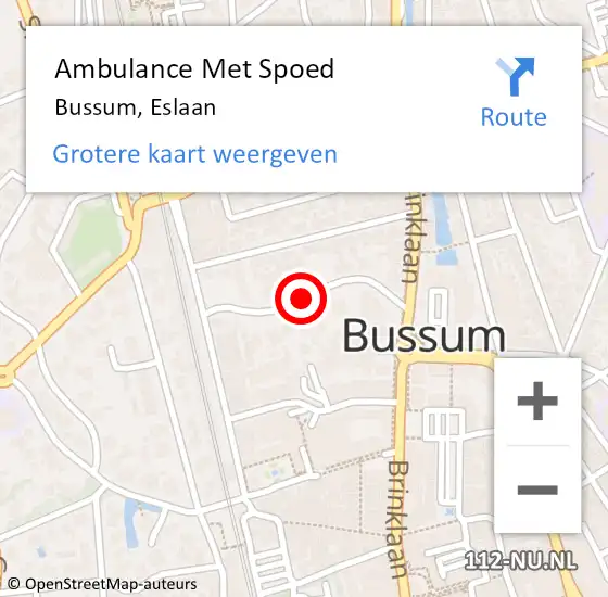 Locatie op kaart van de 112 melding: Ambulance Met Spoed Naar Bussum, Eslaan op 5 januari 2020 12:55