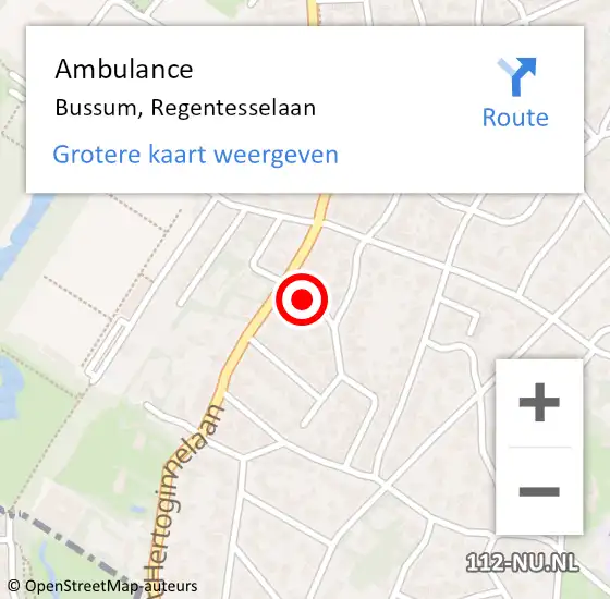 Locatie op kaart van de 112 melding: Ambulance Bussum, Regentesselaan op 5 januari 2020 12:59