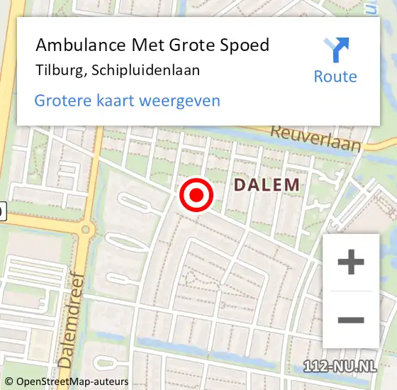 Locatie op kaart van de 112 melding: Ambulance Met Grote Spoed Naar Tilburg, Schipluidenlaan op 5 januari 2020 13:07