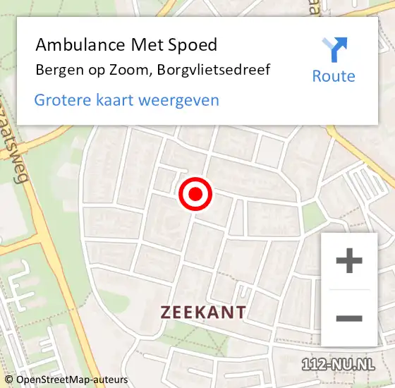 Locatie op kaart van de 112 melding: Ambulance Met Spoed Naar Bergen op Zoom, Borgvlietsedreef op 5 januari 2020 13:11
