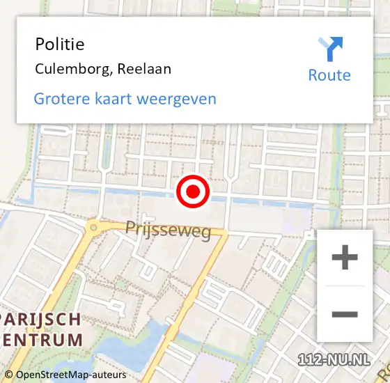 Locatie op kaart van de 112 melding: Politie Culemborg, Reelaan op 5 januari 2020 13:44