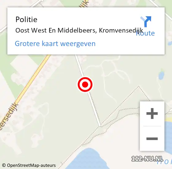 Locatie op kaart van de 112 melding: Politie Oost West En Middelbeers, Kromvensedijk op 5 januari 2020 14:05