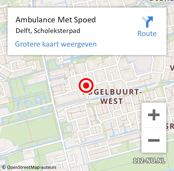 Locatie op kaart van de 112 melding: Ambulance Met Spoed Naar Delft, Scholeksterpad op 5 januari 2020 15:04