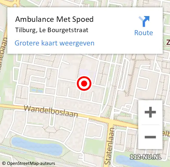 Locatie op kaart van de 112 melding: Ambulance Met Spoed Naar Tilburg, Le Bourgetstraat op 5 januari 2020 15:17