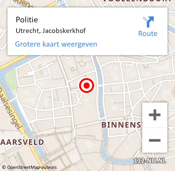 Locatie op kaart van de 112 melding: Politie Utrecht, Jacobskerkhof op 5 januari 2020 17:00