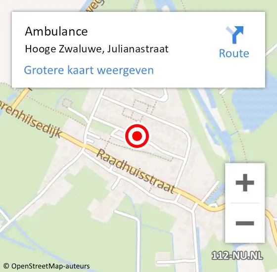Locatie op kaart van de 112 melding: Ambulance Hooge Zwaluwe, Julianastraat op 5 januari 2020 17:53