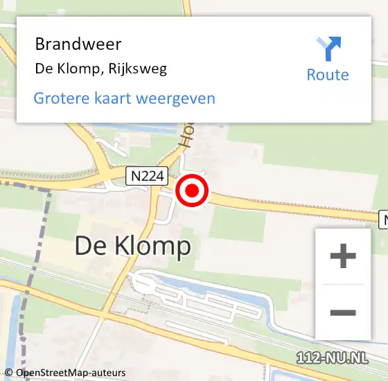 Locatie op kaart van de 112 melding: Brandweer De Klomp, Rijksweg op 24 april 2014 19:31