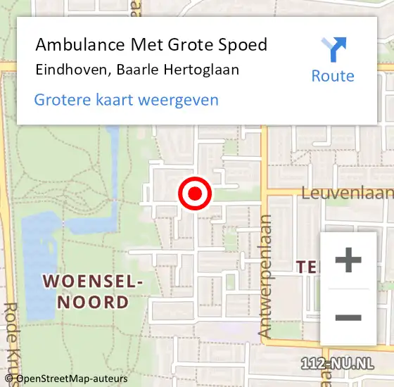 Locatie op kaart van de 112 melding: Ambulance Met Grote Spoed Naar Eindhoven, Baarle Hertoglaan op 5 januari 2020 18:31