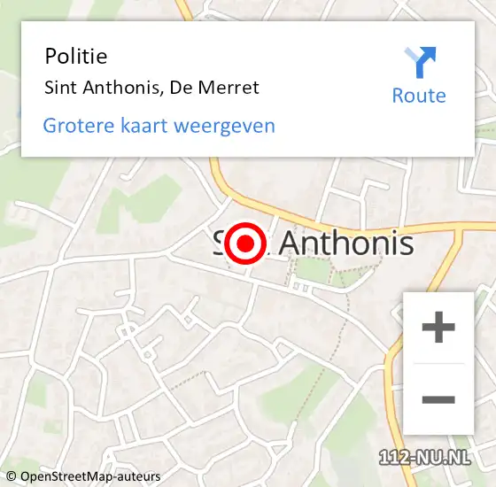 Locatie op kaart van de 112 melding: Politie Sint Anthonis, De Merret op 5 januari 2020 19:39