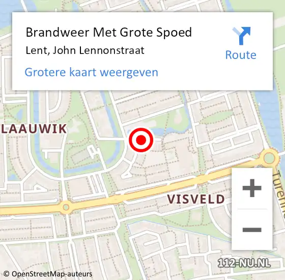 Locatie op kaart van de 112 melding: Brandweer Met Grote Spoed Naar Lent, John Lennonstraat op 5 januari 2020 19:40