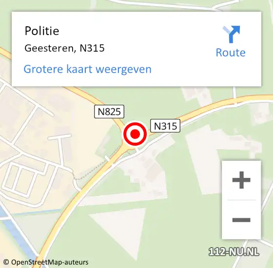 Locatie op kaart van de 112 melding: Politie Geesteren, N315 op 5 januari 2020 23:49