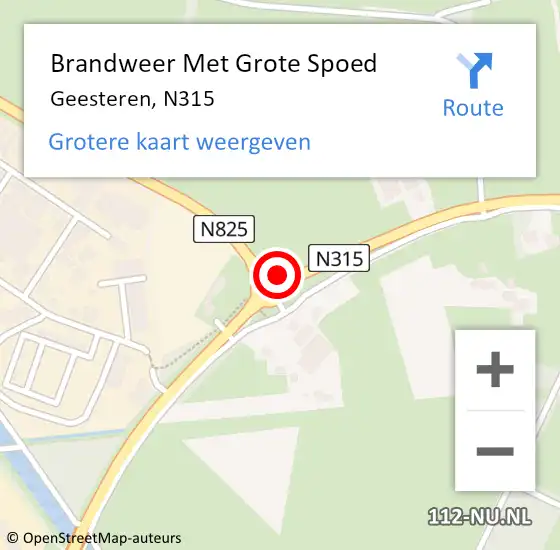 Locatie op kaart van de 112 melding: Brandweer Met Grote Spoed Naar Geesteren, N315 op 5 januari 2020 23:59