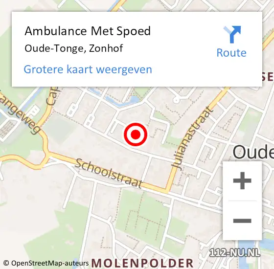 Locatie op kaart van de 112 melding: Ambulance Met Spoed Naar Oude-Tonge, Zonhof op 6 januari 2020 00:23