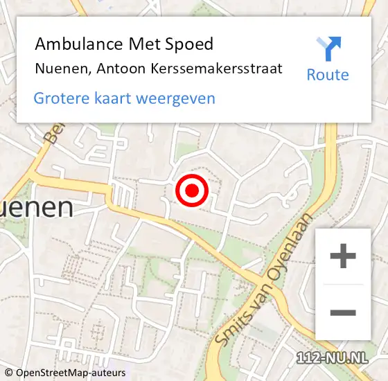 Locatie op kaart van de 112 melding: Ambulance Met Spoed Naar Nuenen, Antoon Kerssemakersstraat op 6 januari 2020 02:45