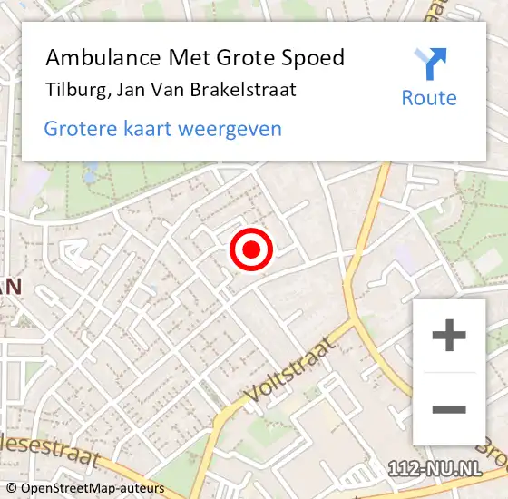 Locatie op kaart van de 112 melding: Ambulance Met Grote Spoed Naar Tilburg, Jan Van Brakelstraat op 6 januari 2020 06:18