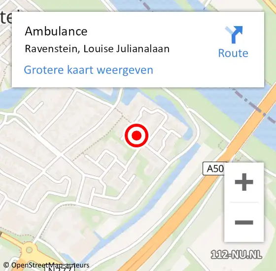 Locatie op kaart van de 112 melding: Ambulance Ravenstein, Louise Julianalaan op 6 januari 2020 08:05