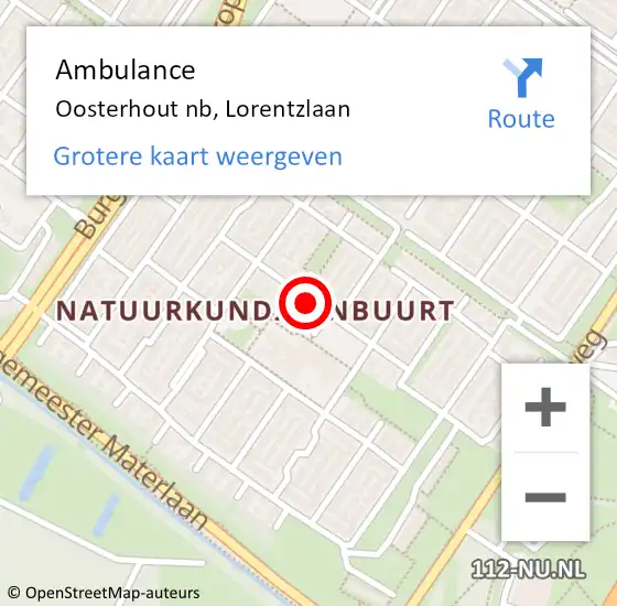 Locatie op kaart van de 112 melding: Ambulance Oosterhout nb, Lorentzlaan op 6 januari 2020 09:02