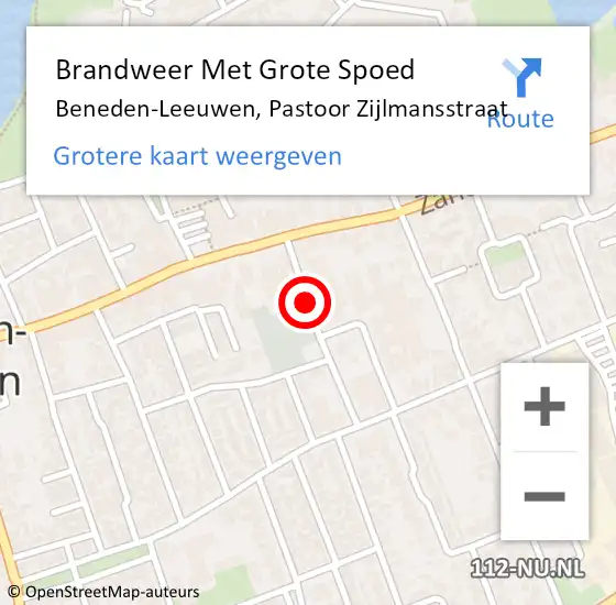 Locatie op kaart van de 112 melding: Brandweer Met Grote Spoed Naar Beneden-Leeuwen, Pastoor Zijlmansstraat op 6 januari 2020 09:24