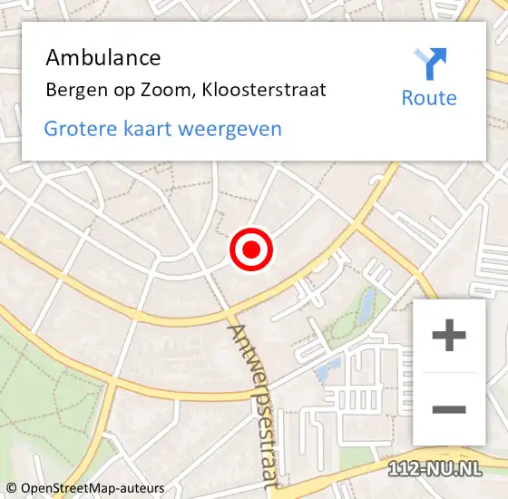 Locatie op kaart van de 112 melding: Ambulance Bergen op Zoom, Kloosterstraat op 6 januari 2020 09:28