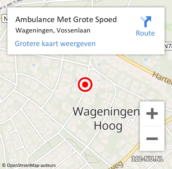 Locatie op kaart van de 112 melding: Ambulance Met Grote Spoed Naar Wageningen, Vossenlaan op 6 januari 2020 12:50