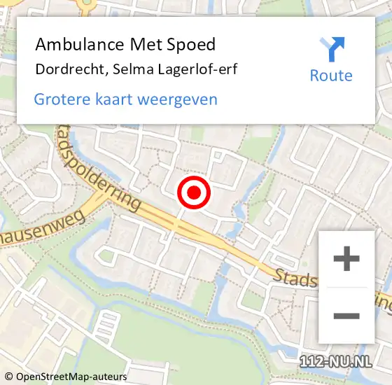 Locatie op kaart van de 112 melding: Ambulance Met Spoed Naar Dordrecht, Selma Lagerlof-erf op 6 januari 2020 14:06