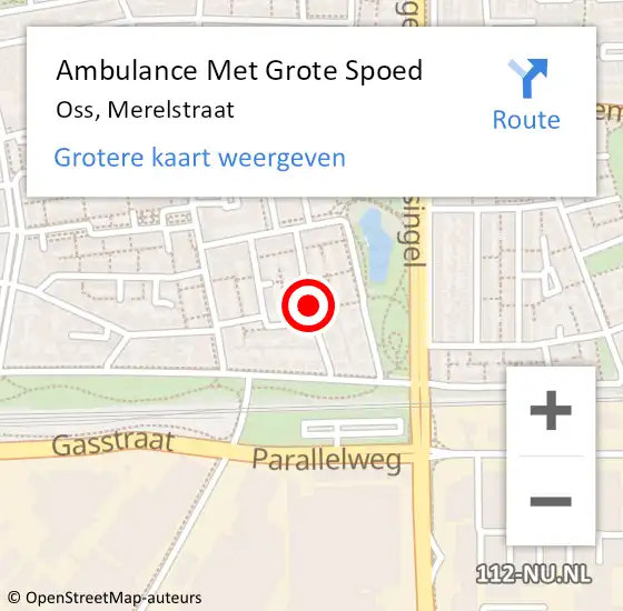 Locatie op kaart van de 112 melding: Ambulance Met Grote Spoed Naar Oss, Merelstraat op 6 januari 2020 14:13