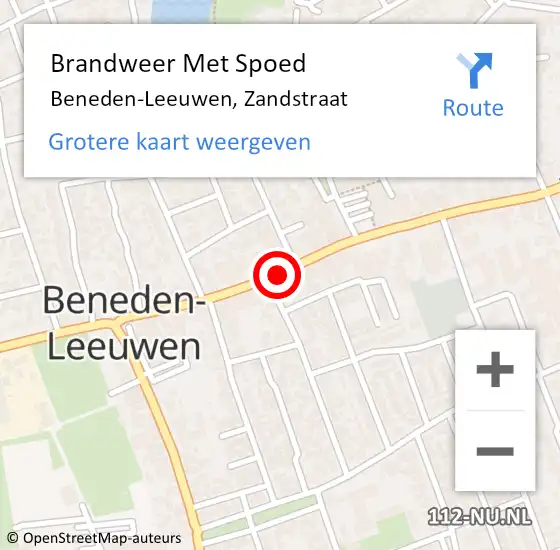 Locatie op kaart van de 112 melding: Brandweer Met Spoed Naar Beneden-Leeuwen, Zandstraat op 6 januari 2020 15:33