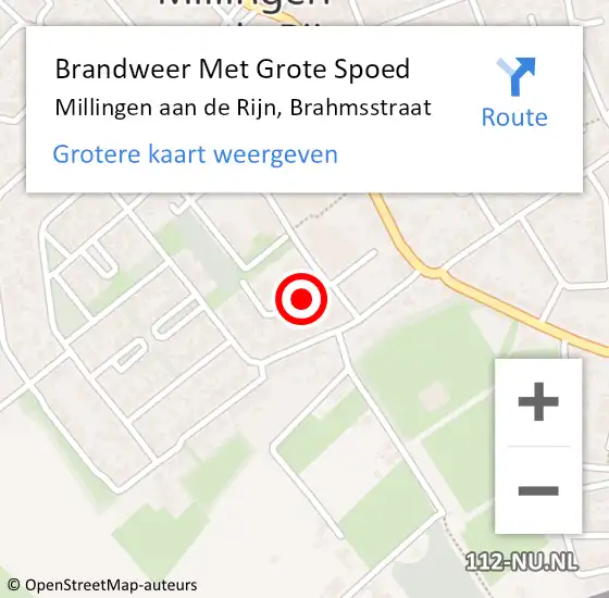 Locatie op kaart van de 112 melding: Brandweer Met Grote Spoed Naar Millingen aan de Rijn, Brahmsstraat op 6 januari 2020 16:44