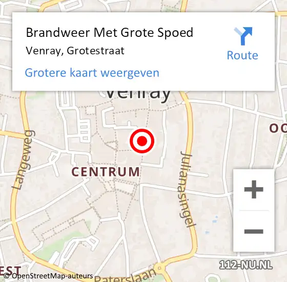 Locatie op kaart van de 112 melding: Brandweer Met Grote Spoed Naar Venray, Grotestraat op 6 januari 2020 17:22