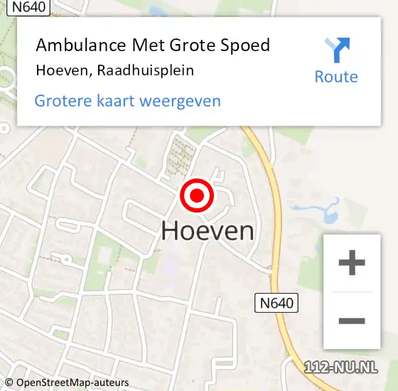 Locatie op kaart van de 112 melding: Ambulance Met Grote Spoed Naar Hoeven, Raadhuisplein op 6 januari 2020 18:00