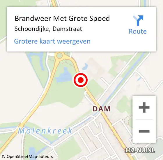 Locatie op kaart van de 112 melding: Brandweer Met Grote Spoed Naar Schoondijke, Damstraat op 6 januari 2020 18:20