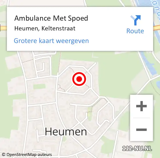 Locatie op kaart van de 112 melding: Ambulance Met Spoed Naar Heumen, Keltenstraat op 6 januari 2020 20:56