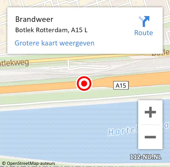 Locatie op kaart van de 112 melding: Brandweer Botlek Rotterdam, A15 L op 6 januari 2020 21:35