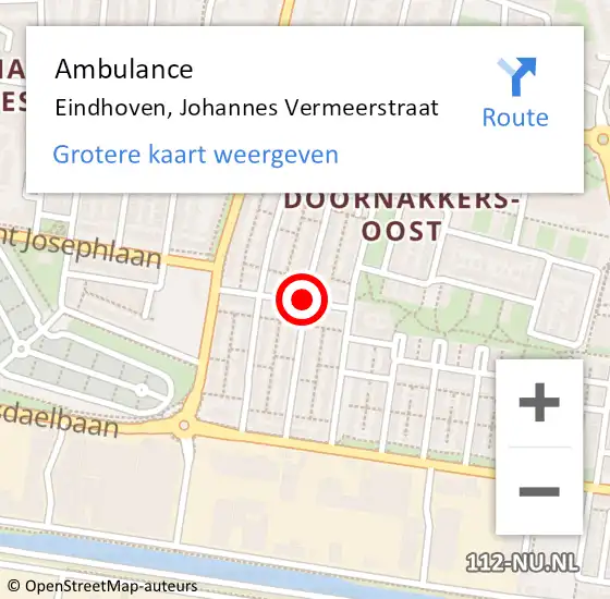 Locatie op kaart van de 112 melding: Ambulance Eindhoven, Johannes Vermeerstraat op 6 januari 2020 23:00